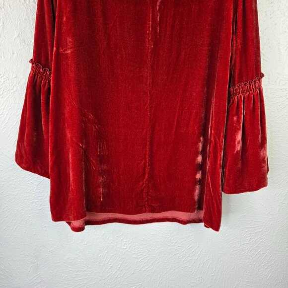 Lafayette 148 Velvet Top S Silk Burnt Orange Bell Sleeve Loose Fit Dressy Flowy - Picture 12 of 14